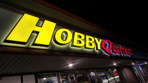 Hobby Quarters Channe lLetters at Night